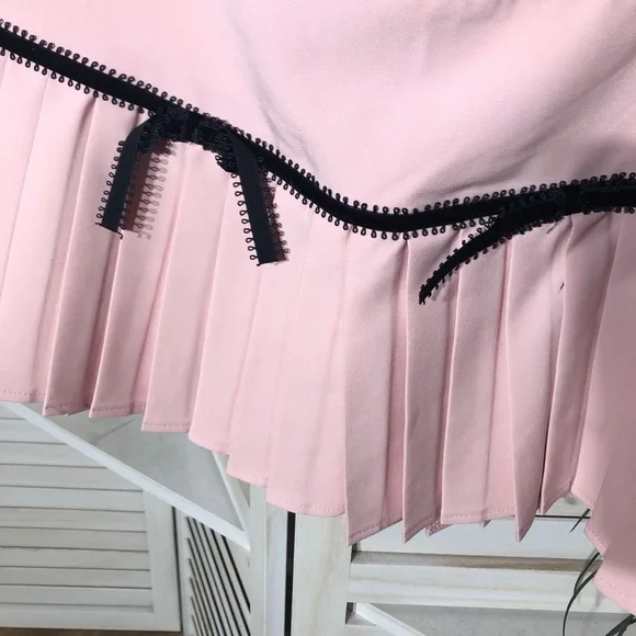 Forever 21 Pink Black Bow Cropped Top Pleated Skirt Medium - Picture 15 of 16